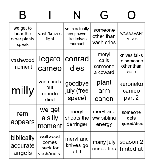 trigun episode 12 bingo Card