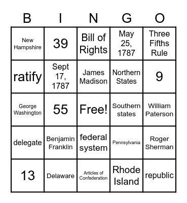 Const Bingo Card