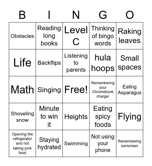 Challenges Bingo Card