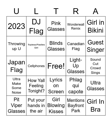Ultra 2023 Bingo Card