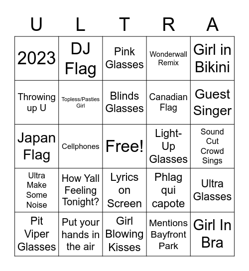 Ultra 2023 Bingo Card