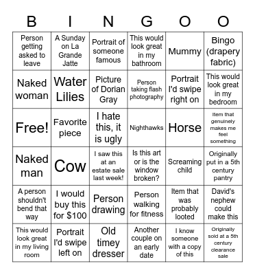 Chicago Art Institute Bingo Card