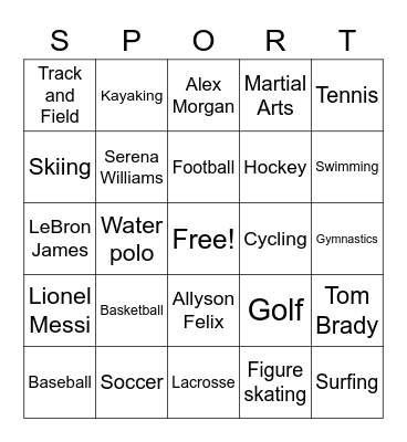 Sports Bingo Card