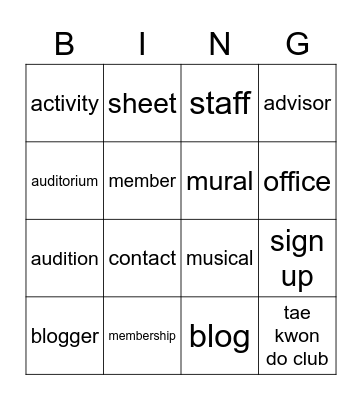 BE5 unit 1 reading Bingo Card