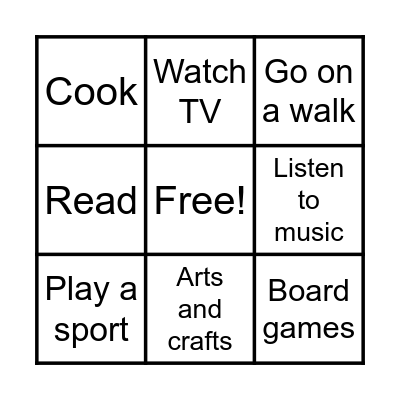 Leisure BINGO Card