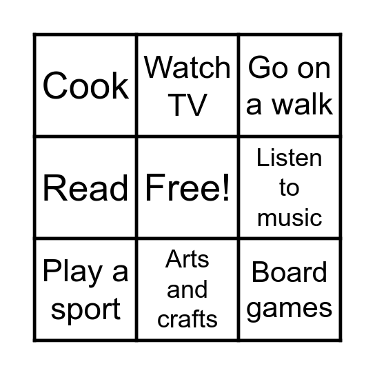 Leisure BINGO Card