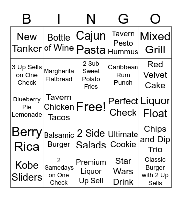 Movie Tavern Bingo Card