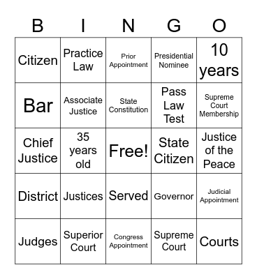 Judicial Branch Bingo Card