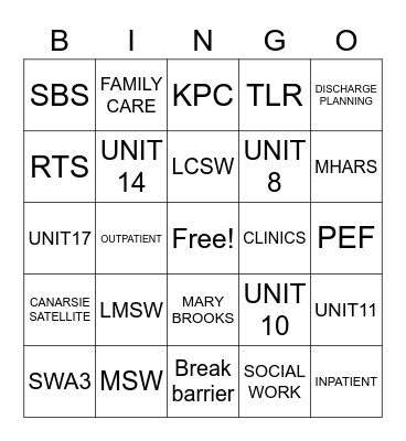 SOCIAL WORK BREAKS BARRIER Bingo Card