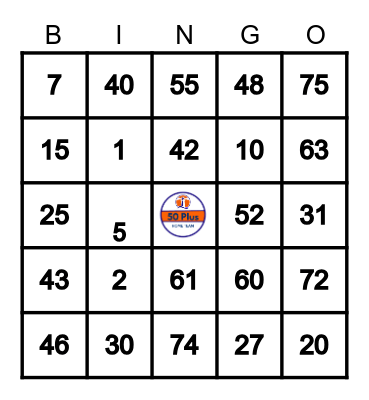 50Plus Bingo Card