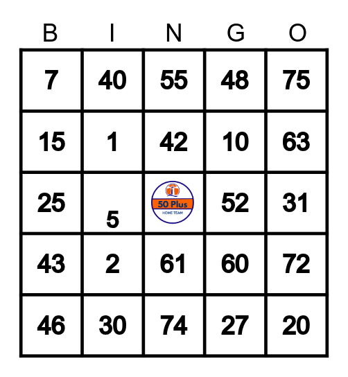 50Plus Bingo Card