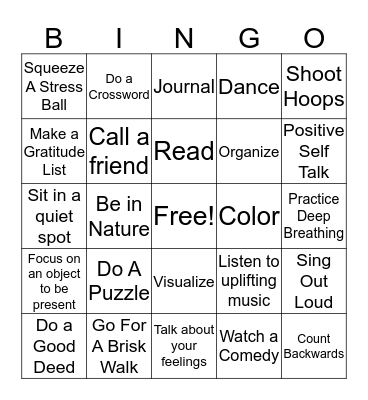 Coping Skills Bingo Card