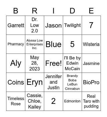 Bridal BINGO Card