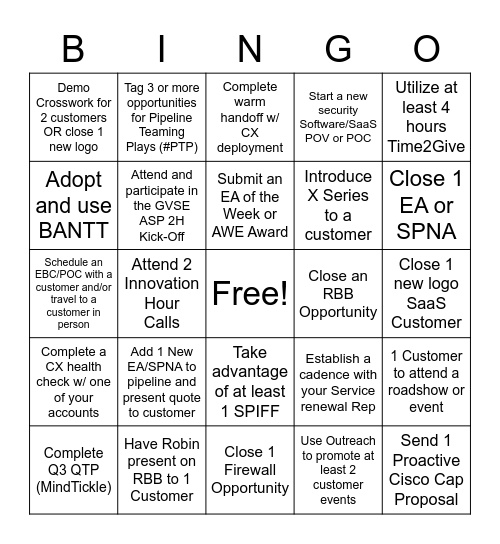 Highrollers Q3 Bingo Card