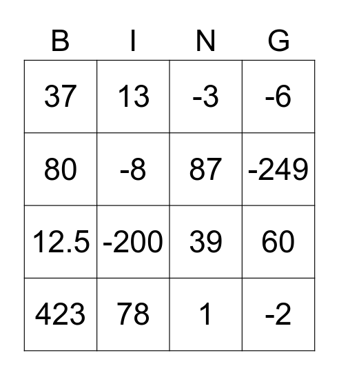 Expression Bingo Card