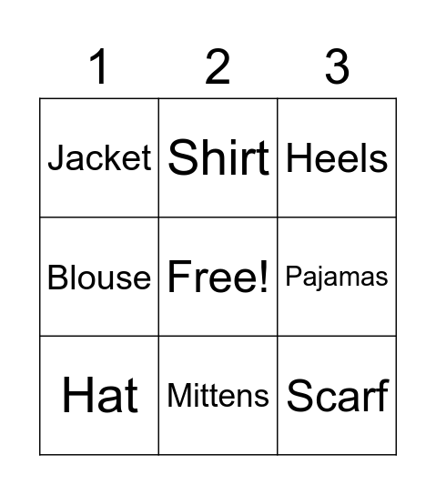 CLOTHES Bingo Card