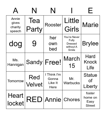 Annie Bingo! Bingo Card