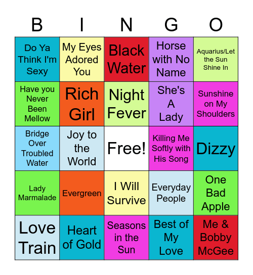 Top Songs in March 1968 - 1980 Bingo Card