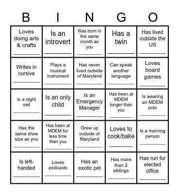 Get to know DRR! Bingo Card