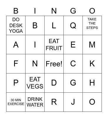 BE HEALTHY Bingo Card