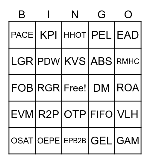McD Bingo Card