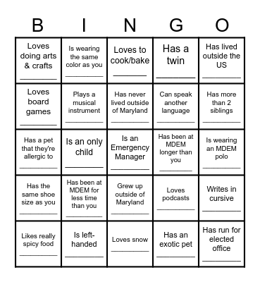 Get to know DRR! Bingo Card