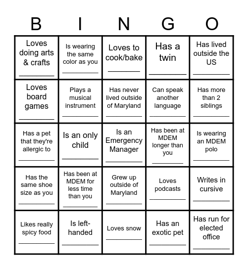 Get to know DRR! Bingo Card