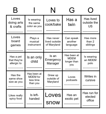 Get to know DRR! Bingo Card