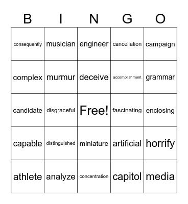 Untitled Bingo Card