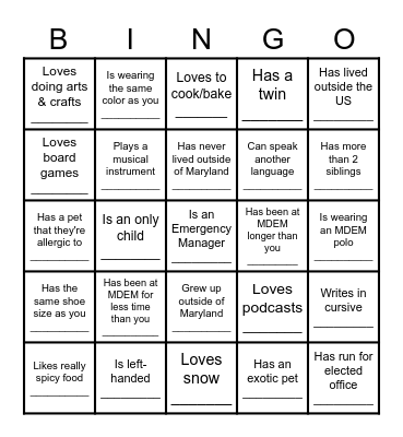 Get to know DRR! Bingo Card