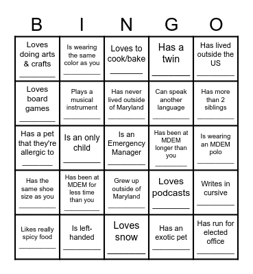 Get to know DRR! Bingo Card