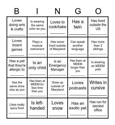 Get to know DRR! Bingo Card