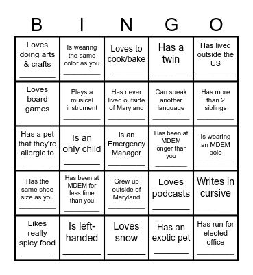 Get to know DRR! Bingo Card