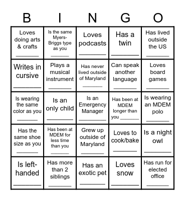 Get to know DRR! Bingo Card