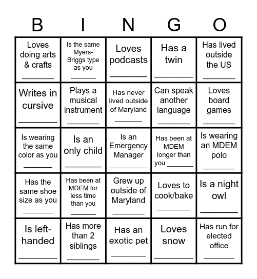 Get to know DRR! Bingo Card