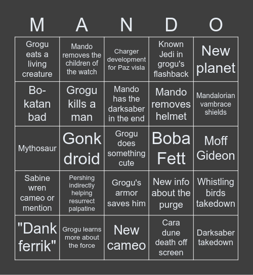 MANDO Bingo Card