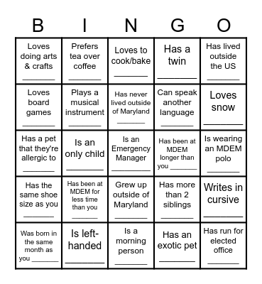 Get to know DRR! Bingo Card