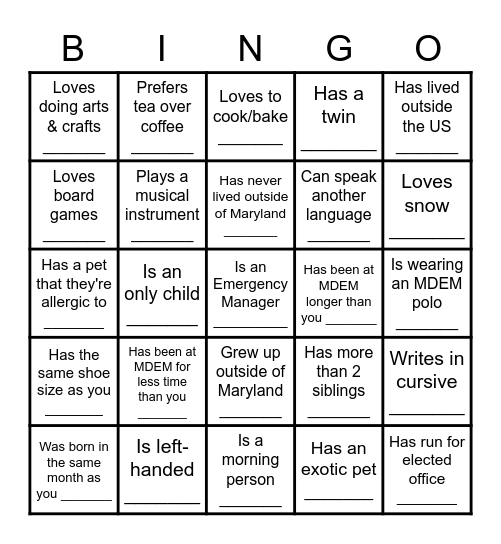 Get to know DRR! Bingo Card