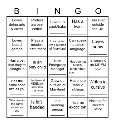 Get to know DRR! Bingo Card