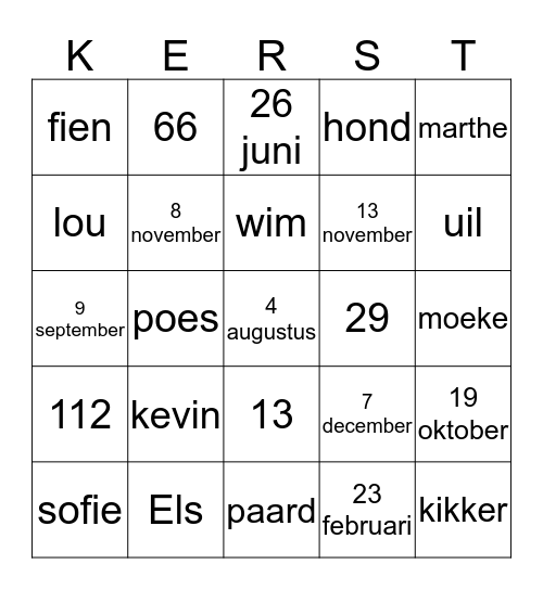 Pakjes Bingo Card