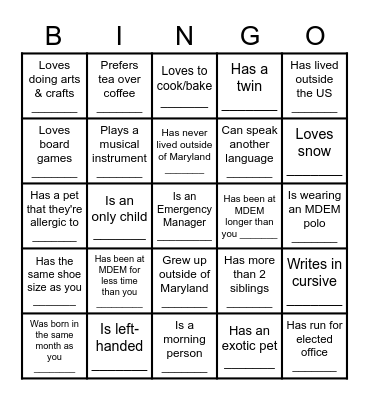 Get to know DRR! Bingo Card