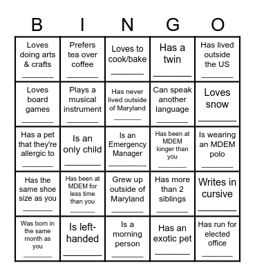 Get to know DRR! Bingo Card