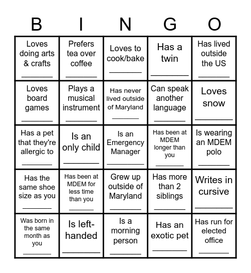 Get to know DRR! Bingo Card