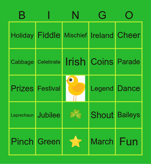 UPB St. Patty's Bingo Card