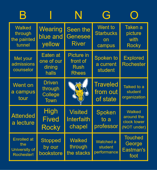 Yellowjacket Experience Bingo Card