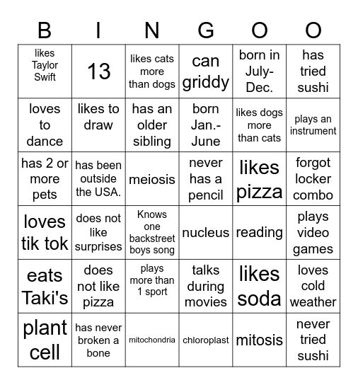 Untitled Bingo Card