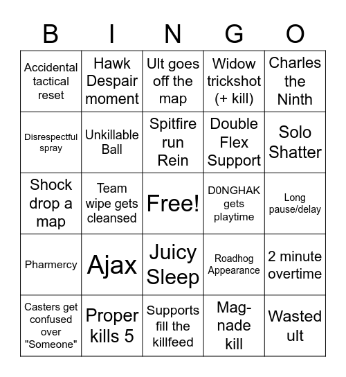 Pro-Am Watch Along Bingo Card