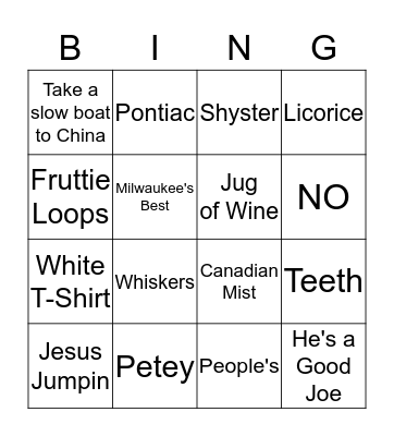 Grandpa Fatica Bingo Card