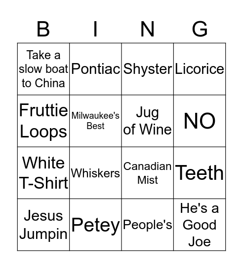 Grandpa Fatica Bingo Card