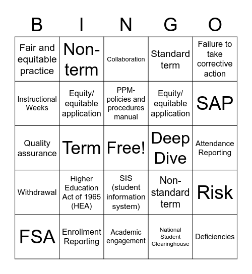 Title IV Bingo Card